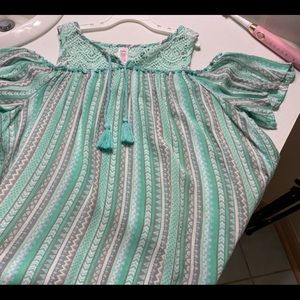 Justice Teal Off The Shoulder Top